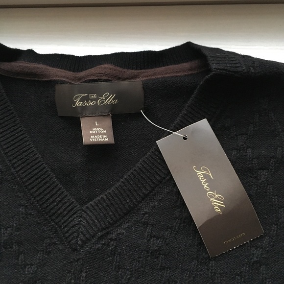 Tasso Elba Men Cotton Vest Black Diamond Pullover - Picture 3 of 8